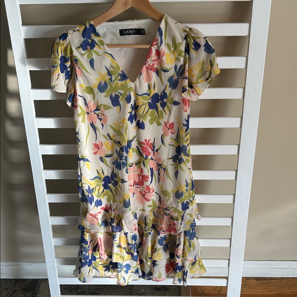 Ralph Lauren Floral Colorful Georgette Drop-Waist Dress Size 4 - Picture 3 of 14